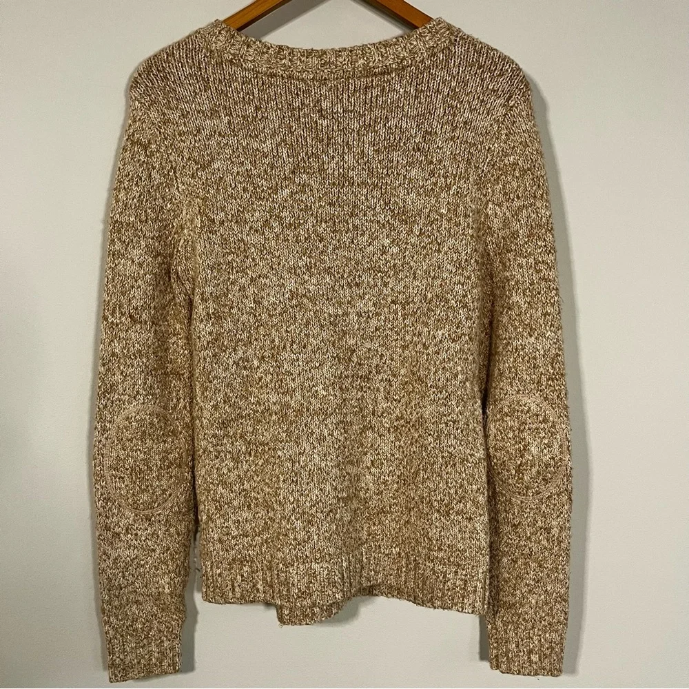 Tommy Hilfiger Oatmeal Crew Cable Knit Women’s Sweater Elbow Patches Size M